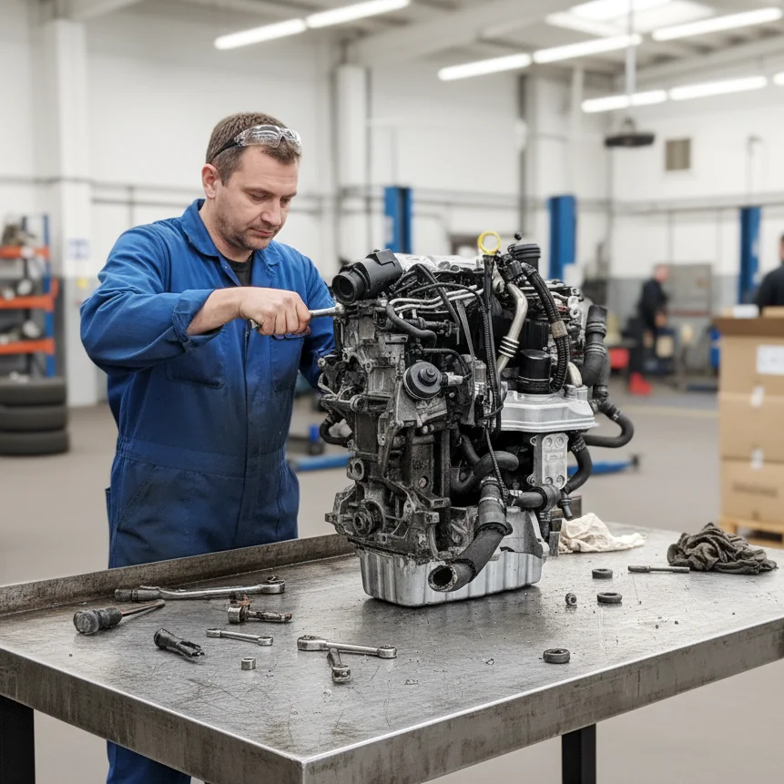 Mecánico reparando motor Volkswagen T5